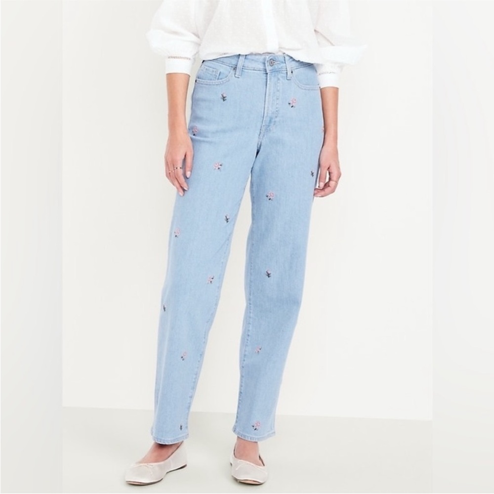 Old Navy OG Loose Pink Flower Jeans